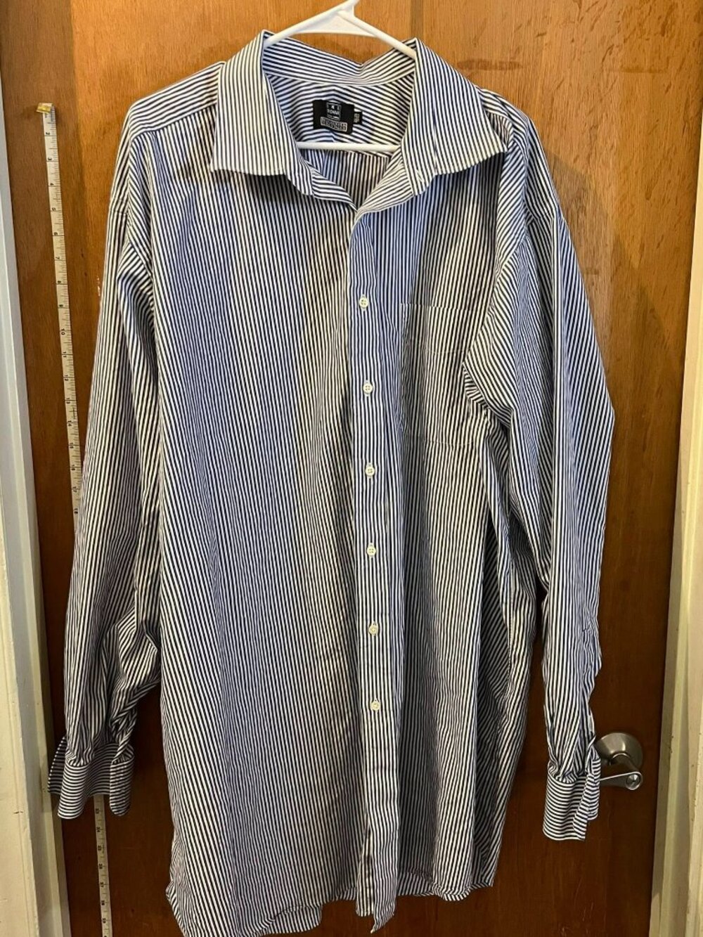 🐻Size 20-38 - Ike Behar - Men's Blue and White Stripe Long Sleeve Button Down